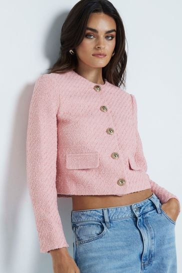 River island pink boucle jacket store