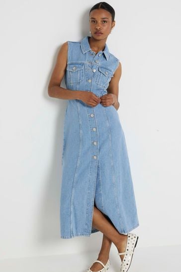 River island denim pinafore dress hotsell
