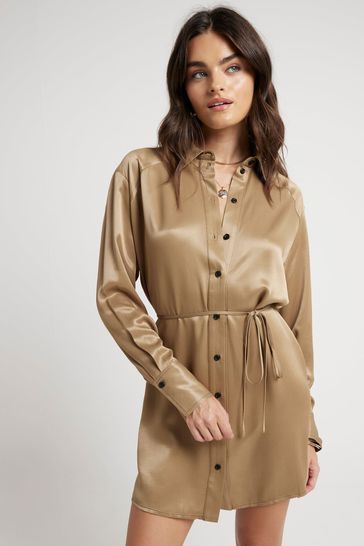 Khaki dress with belt online