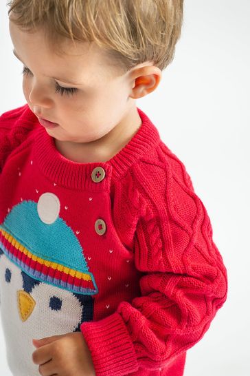 Frugi Boys Red Penguin Knitted Jumper