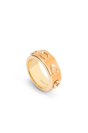 COACH Gold Tone Signature C Enamel Band Ring