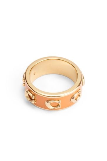 COACH Gold Tone Signature C Enamel Band Ring