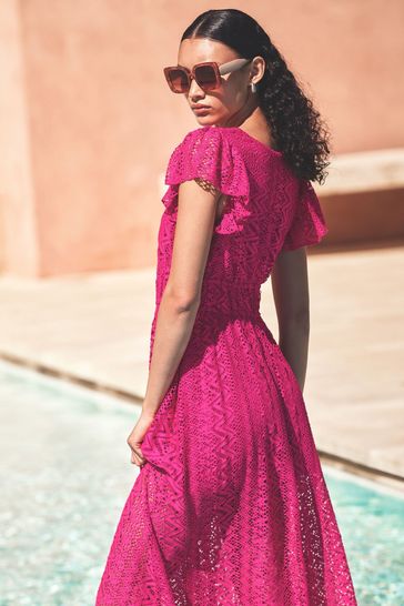 Buy Monsoon Pink Lo Lace Jersey Dress from Next Kuwait
