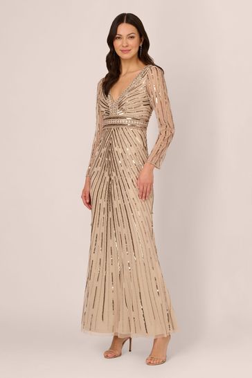 Adrianna Papell Natural Beaded Long Dress
