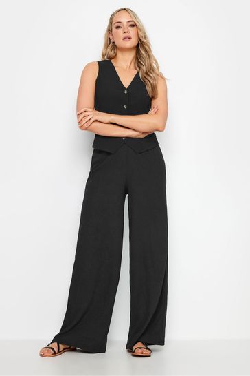 Long Tall Sally Black Wide Leg Textured Trousers