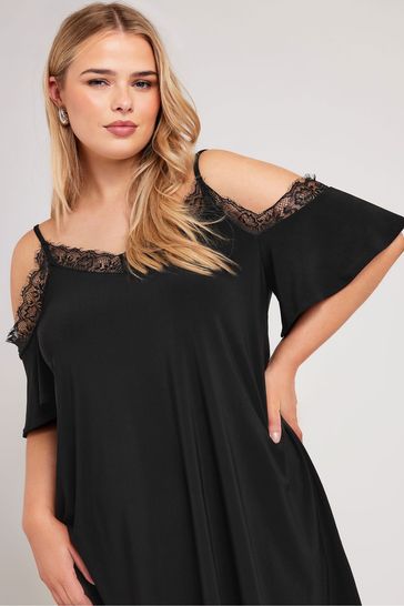 Black lace cold shoulder dress outlet