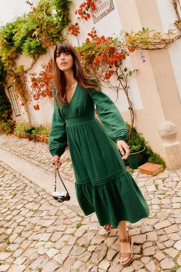 Buy Boden Green Eve 100 Cotton Sleeved Double Cloth Dress from Next Netherlands