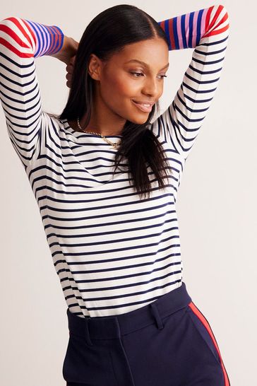 Boden Blue Ella Long Sleeve Breton Top
