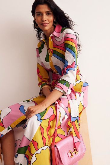 Boden Yellow Amy 100 Cotton Midi Shirt Dress