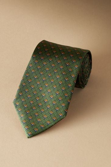 Olive Green Geometric Signature Made In Italy Design Tie