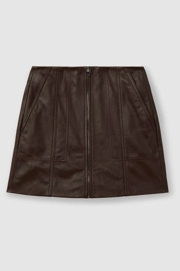 Buy Reiss Burgundy Daria Leather Zip Front Mini Skirt from Next Denmark