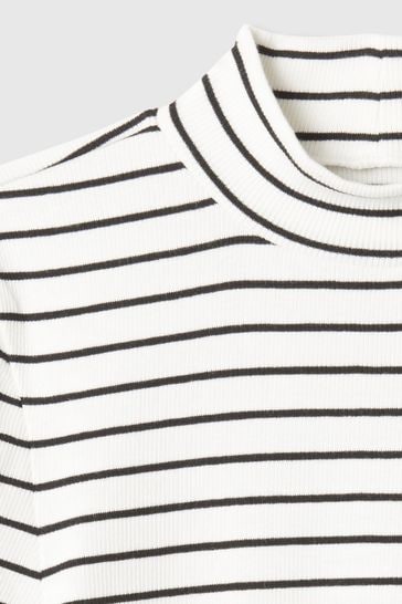Black and white striped mock neck top top