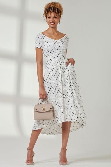 Buy Jolie Moi White Bardot Wrap Front Midi Dress from Next Bahrain