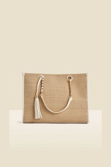 Buy Sosandar Tassel Detail Raffia Tote Bag from the Laura Ashley online shop