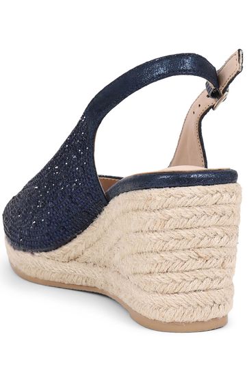 Pavers Blue Embellished Espadrille Sandals