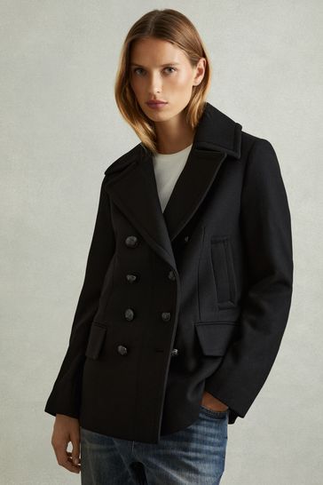 Buy Reiss Black Lily Wool Blend Double Breasted Pea Coat from Next Turkey