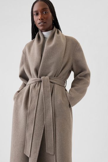 Buy Gap Grey Belted Double Faced Wool Wrap Coat from Next Netherlands