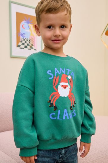 Buy Eleanor Bowmer Kids Oversized Green Christmas Santa Claws Sweatshirt from Next Bahrain