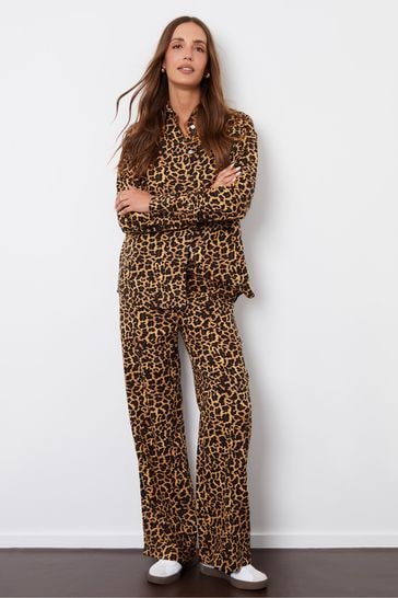 Buy Threadbare Leopard Print Ladies Lakeleo Wide Leg Linen Trousers from Next Bahrain