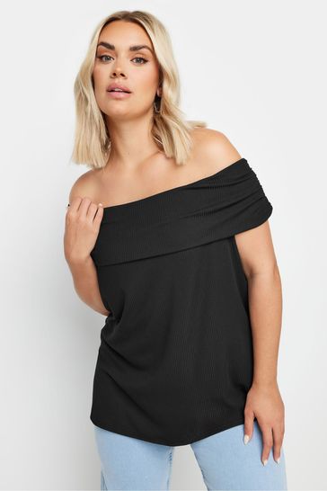 Buy Yours Curve Black Limited Deep Fold Bardot Top from Next Netherlands
