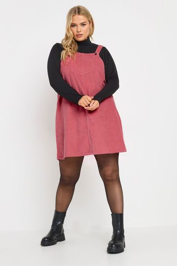 Yours Curve Pink Limited Cord Pinafore Dress
