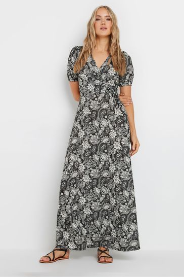 Long Tall Sally Black Floral Paisley Print Wrap Maxi Dress