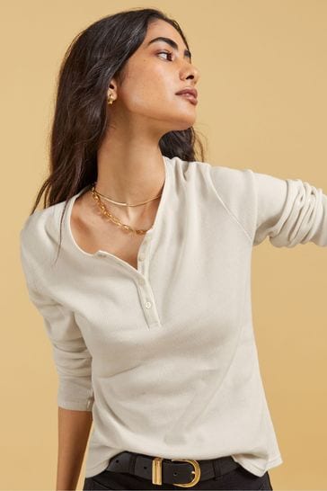 Buy Baukjen 100 Cotton Henley White Top from Next Egypt