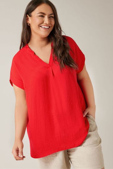 EVANS Curve Ivory Red Utility Blouse