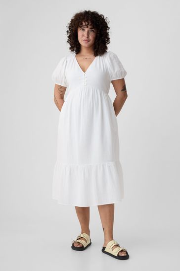 Buy Gap White Crinkle Gauze V Neck Midi Dress from Next Netherlands