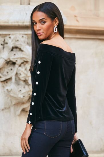 Black velvet bardot best sale top