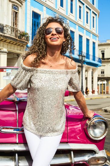 Sequin bardot top shop