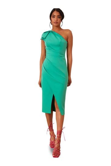 Chi Chi London Lime Green One Shoulder Wrap Detail Midi Dress
