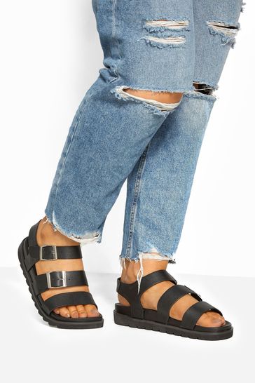 Yours Curve Black Extra-Wide Fit Footbed Buckle Sandals