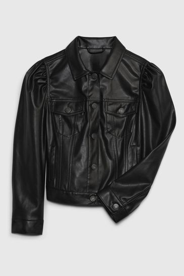 Buy Gap Black Faux Leather Puff Long Sleeve Jacket from Next Germany