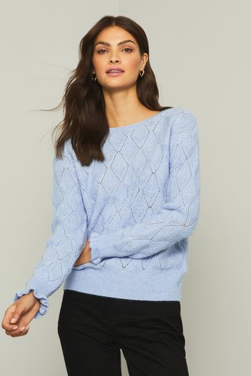 Lipsy Blue Regular Pointelle Lofty Knit Jumper