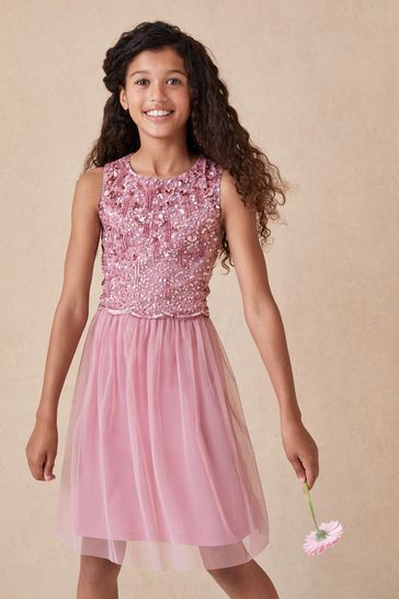 Lipsy Pink Sequin Bodice Midi Occasion Dress