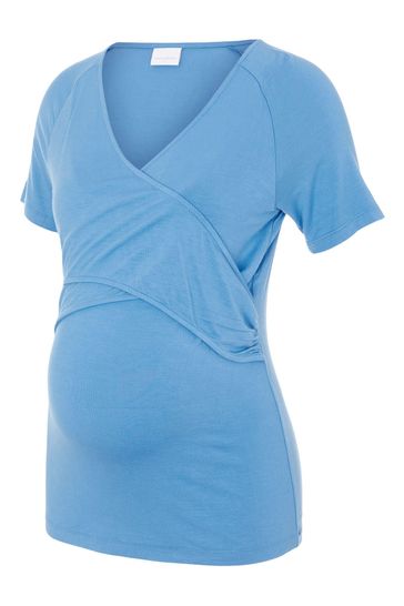 Buy Mamalicious Blue Maternity Nursing Short Sleeve Wrap Jersey To from  Next Luxembourg