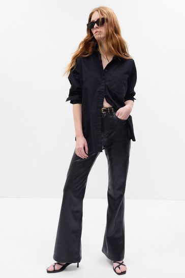 Gap Black High Rise 70s Flare Faux Leather Trousers