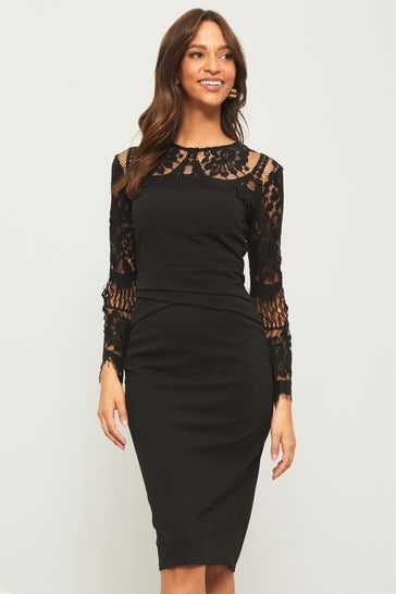 Lipsy Black Long Sleeve Asymmetric Bodcon Dress