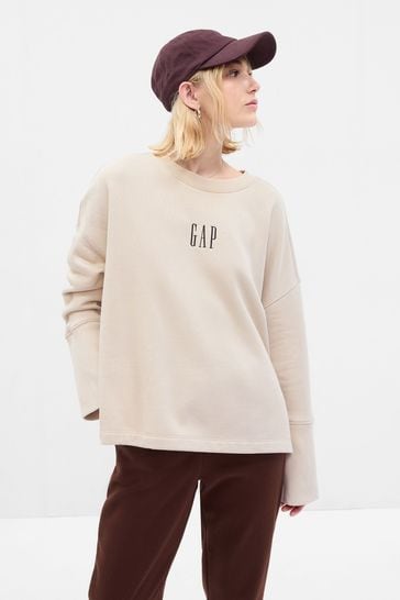 Gap Beige Vintage Soft Crew Neck Long Sleeve Logo Sweatshirt