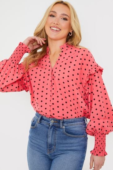 In The Style Pink Polka Dot Jac Jossa Button Down Frill Cuff Blouse