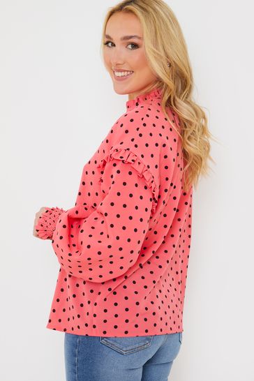 Pink polka dot blouse top