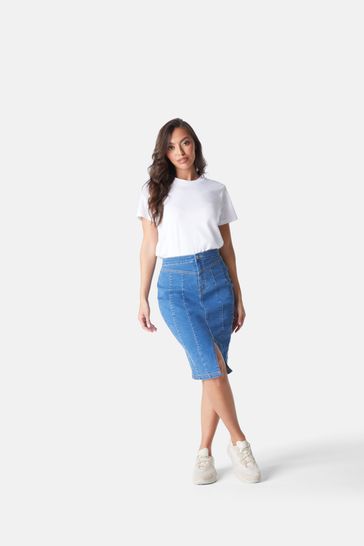 High waisted midi skirt blue hotsell