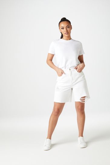 Urban Bliss White Ripped Long Line Short