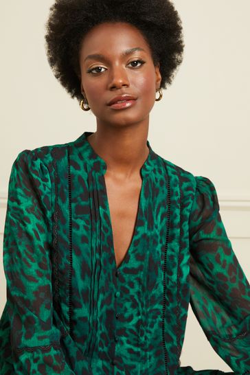 Buy Love Roses Green Leopard Regular Dobby Drop Waist Dress from Next Poland