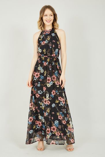 Buy Mela Black Floral Halter Neck Maxi Dress from Next Ireland