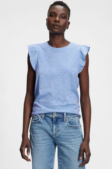 Blue sleeveless outlet t shirt