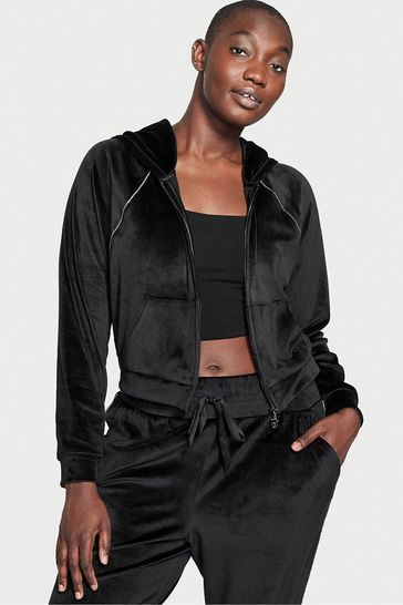 Black velour zip up hoodie shop