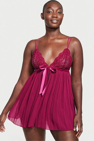 Buy Victoria s Secret Claret Red Pleated Babydoll from Next Ireland