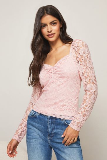 Buy Lipsy Blush Lace Sweetheart Neckline Fitted Top from Next
